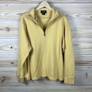 VTG Eddie Bauer 1/4 Zip Pullover Men Medium Yellow Ribbed Sweater Preppy Outdoor
